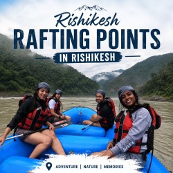 Visitors enjoying river rafting in Rishikesh with scenic mountain views