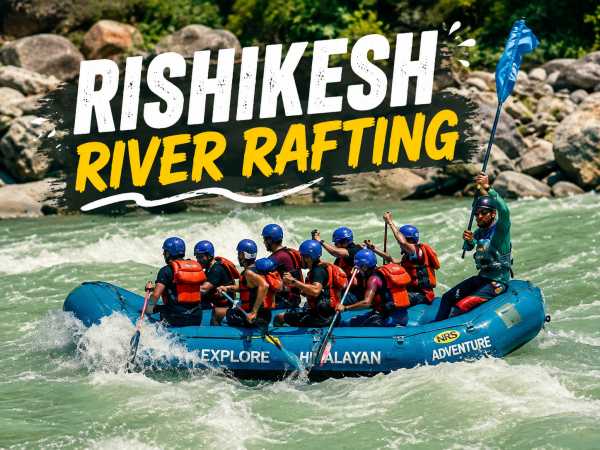 Visitors feeling thrilled and adventurous during Rishikesh river rafting, hitting Golf Course rapid on the 25 km rafting section