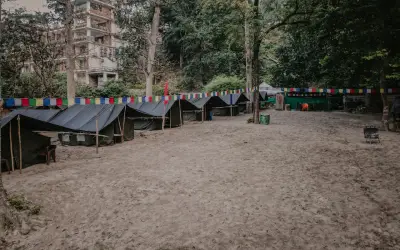 Ganga beach camp Rishikesh with tents on the sandy beach