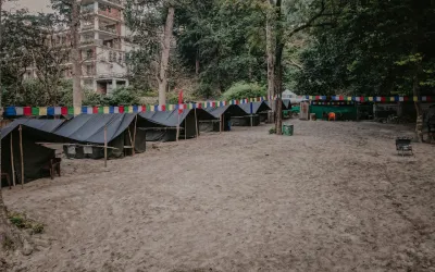 Simple tent setup for camping in Rishikesh